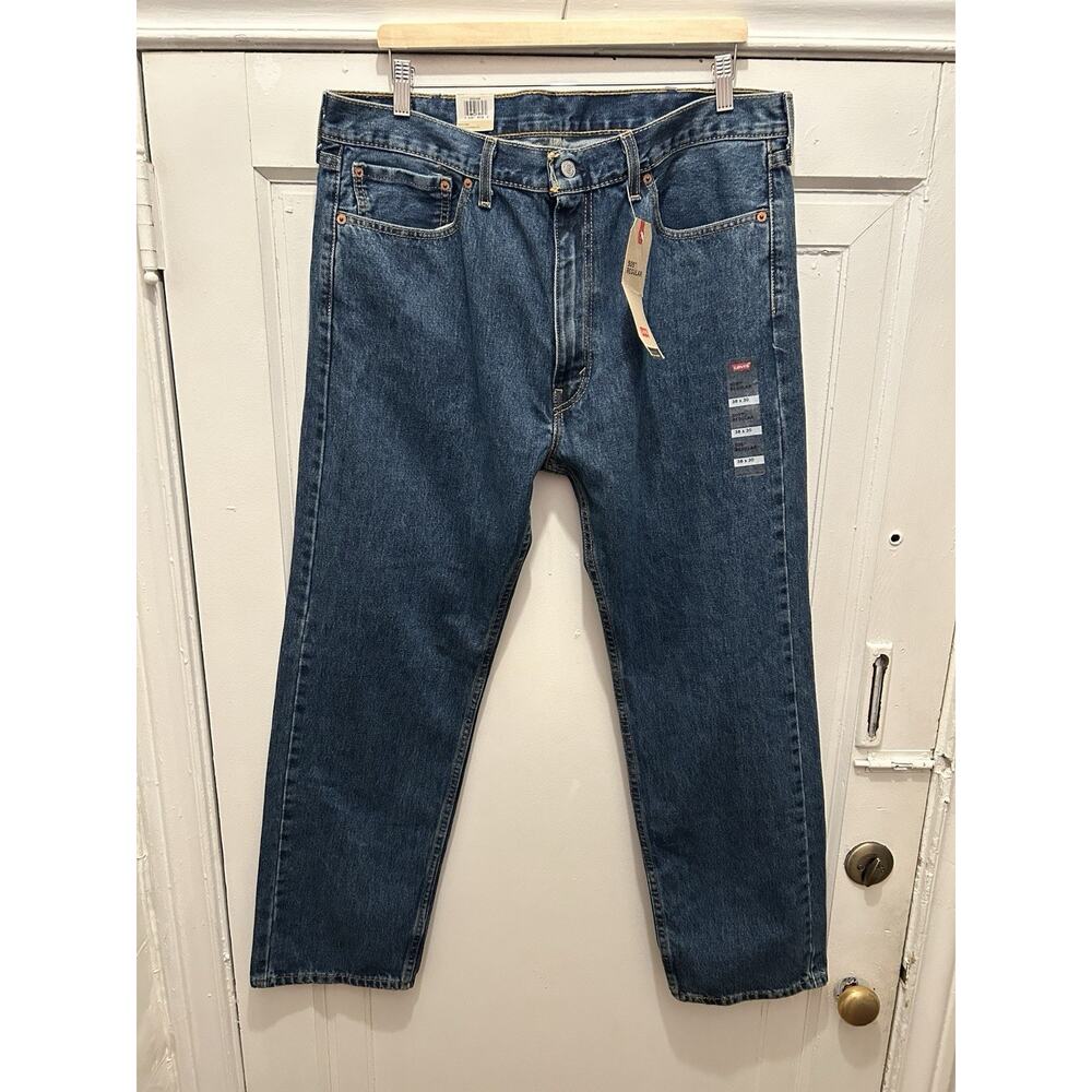Men’s Levi’s 505 Size 38x30 Medium Dark Wash Straight Leg Regular Fit NWT